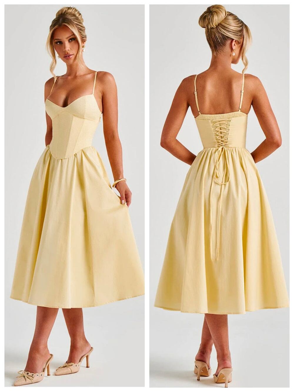 Babyboo Mariella Midi Dress Lemon Corset Lace-Up Fit & Flare XS NWT